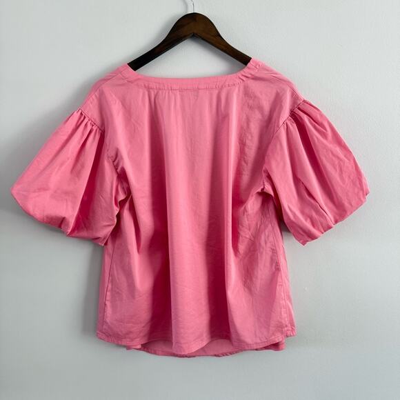 Elizabeth & James | Women’s Pink Tie Neck V-Neck Puff Sleeve Blouse Top Spring M - Picture 4 of 9